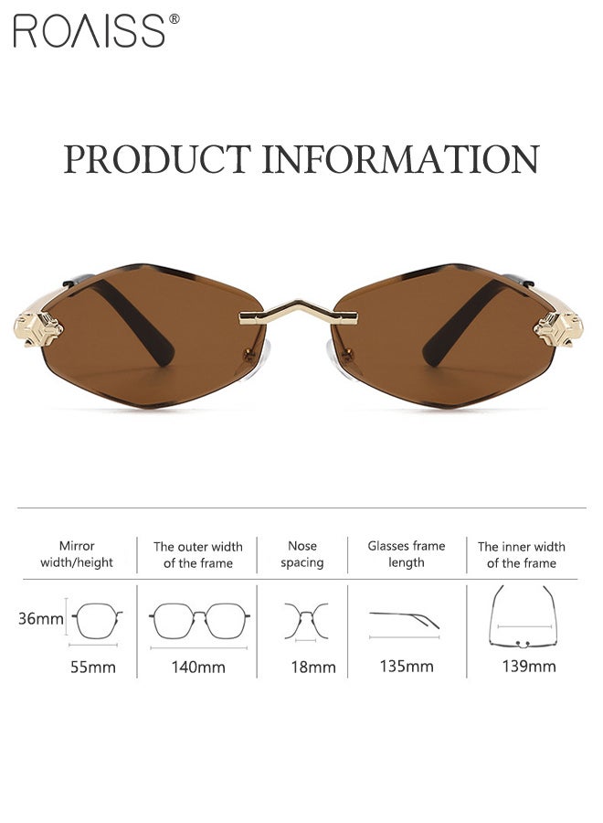 roaiss 2 Pcs Stylish Frameless Sunglasses for Women, Retro Alloy Hexagonal Sun Glasses, Fashionable Anti-glare Shades, Outdoor Street Style Sun Protection Sunglasses - Image 2